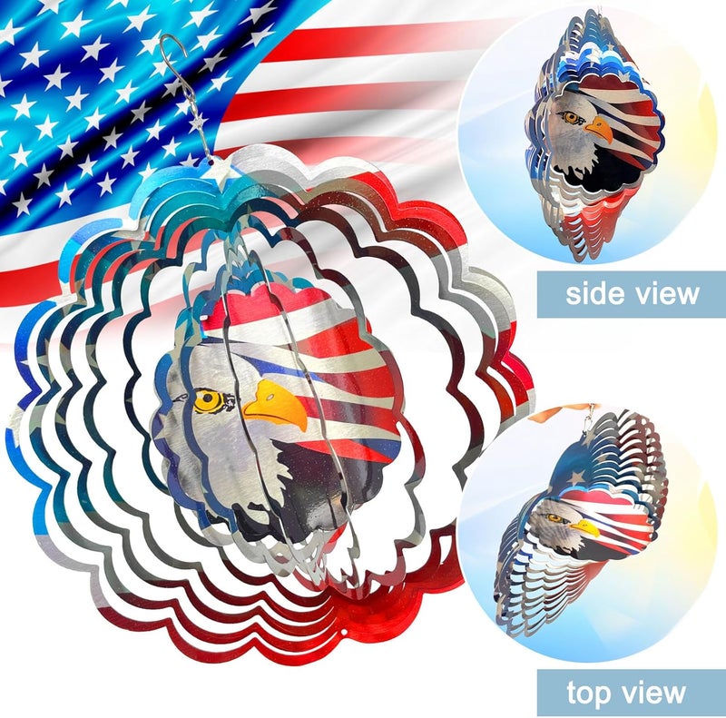Eiryhope 3D Eagle Wind Spinner - American Flag Eagle Design, 12In Holographic Hanging Wind Sculptures, Outdoor Yard Garden Decor for 4th of July, Memorial Day, for Men Women Dad Mom - Image 4